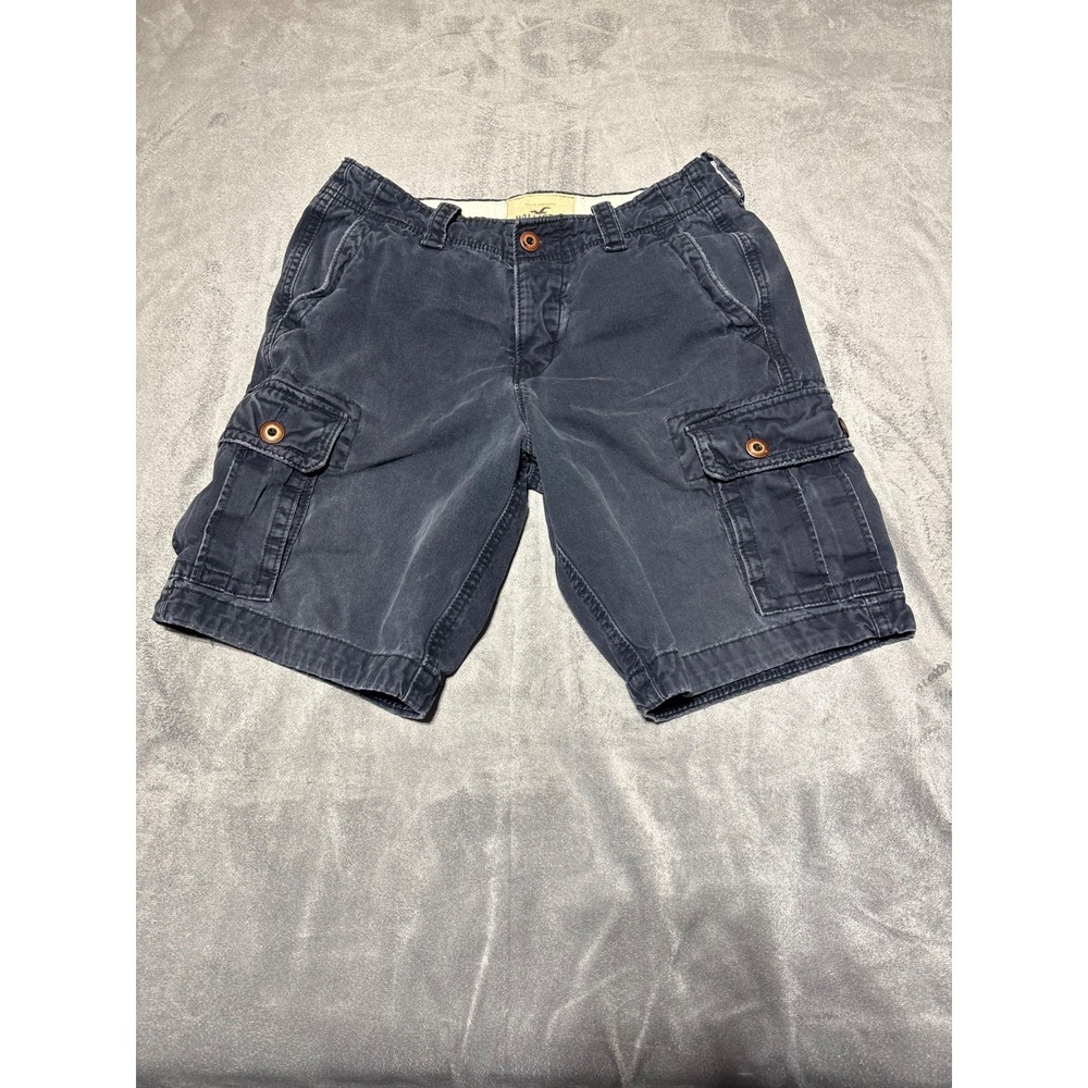 Hollister Size 30 Blue Cargo Shorts Button Fly Y2K Wash Wear Distressed Faded